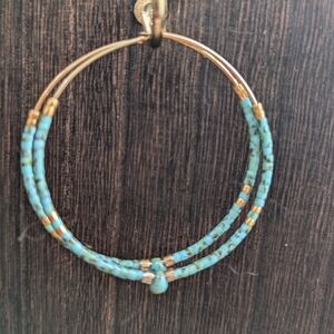 Gold Plated Hoop Earrings w/ Miyuki Turquoise Beads